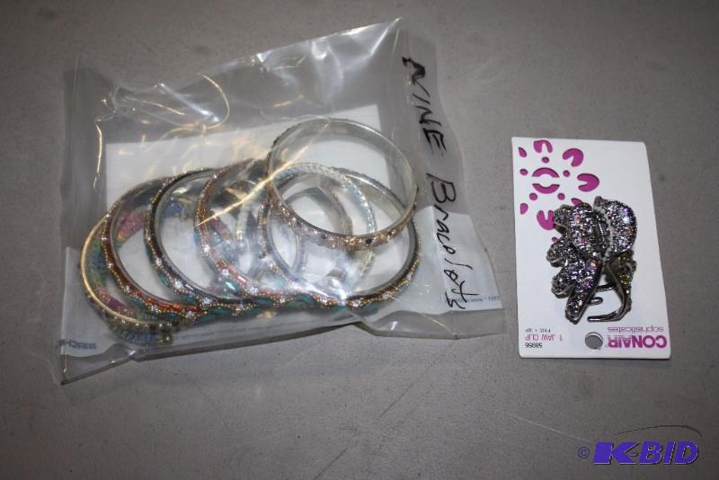 lot 143 image: Jewelry Lot of (10) Including Bracelets, Miscellaneous, (9) Jaw Clip.