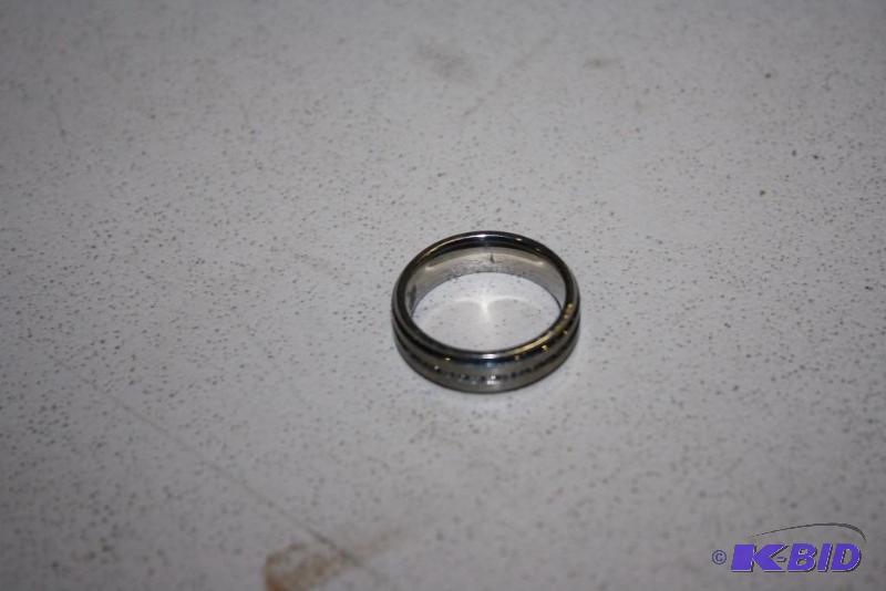 lot 154 image: Mens Wedding Band Titanium wStone Settings.