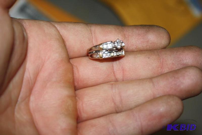 lot 155 image: Lot of (2) Silver Necklace wI (heart) U Design 2 Part Wedding Band wStone Settings.