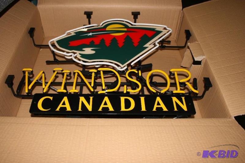 lot 198 image: Windsor Neon Sign, Has Minnesota Wild Emblem.