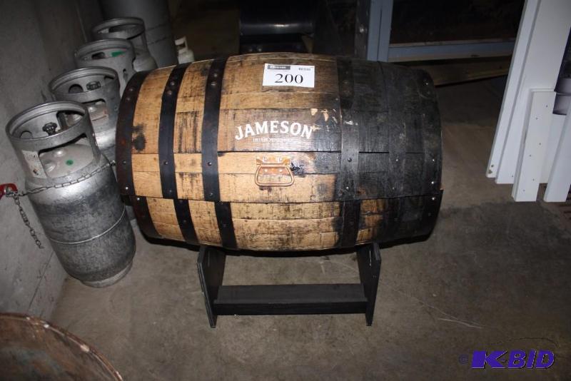 lot 200 image: Jameson Cooler Shaped Like a Barrel.