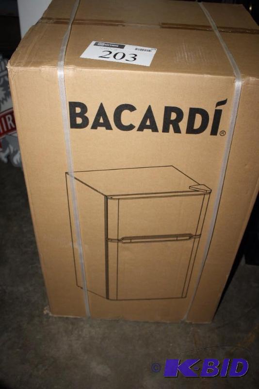 lot 203 image: Bacardi Upright 2 Door Mini FridgeFreezer, Red, 20x22x35.