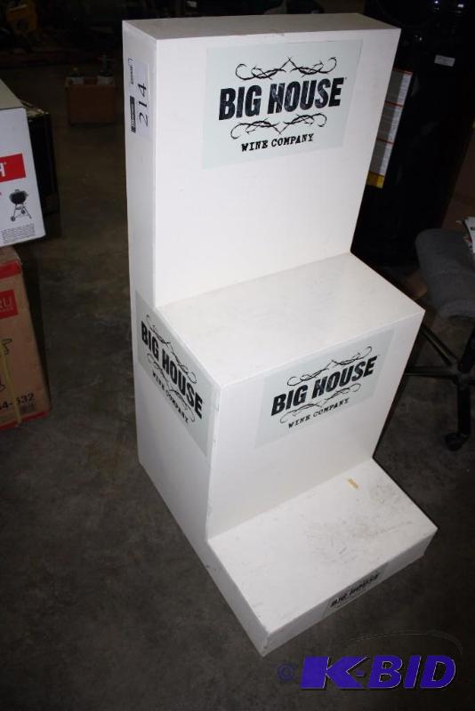 lot 214 image: Big House Liquor Display White wLogo 3 Tiers 28 x 23 x 50.
