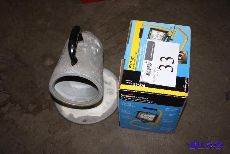 lot 33 image: Lot of (2) Including Spot Light wBracket Cooper Lighting Halogen Worklight, 500W.