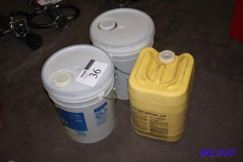 lot 36 image: Bucket Lot of (3) Including Tri-Star Detergent, app. 2 ct Fire-Trol FireFoam 1038.