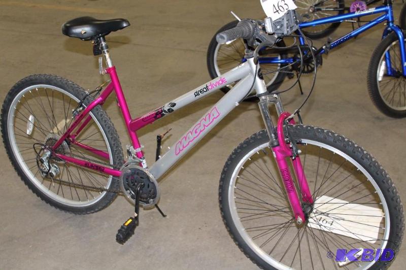 lot 463 image: Magna Womens 21 Speed Mountain Bike 22 Rims Black Kickstand.
