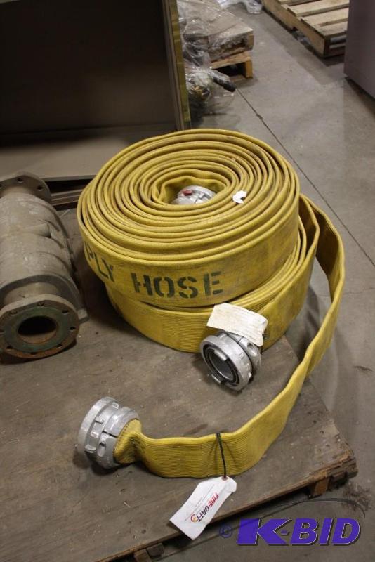 lot 62 image: Lot of (2) Yellow Fire Hoses wAdapters 4 Connector.
