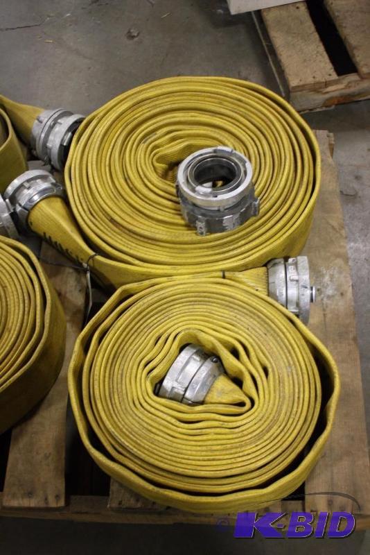 lot 67 image: Lot of (2) Yellow Fire Hoses wAdapters 4 Connector.
