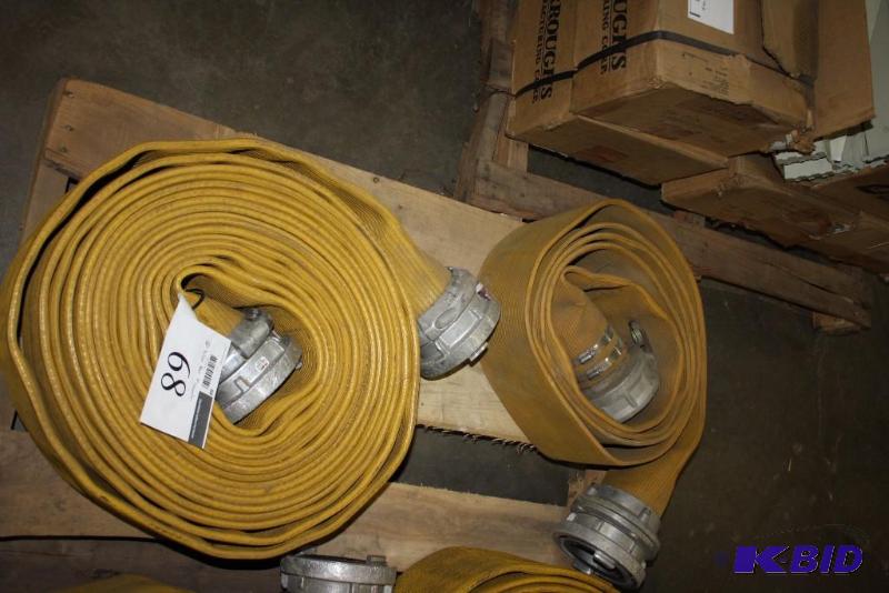 lot 68 image: Lot of (2) Yellow Fire Hoses wAdapters 4 Connector.
