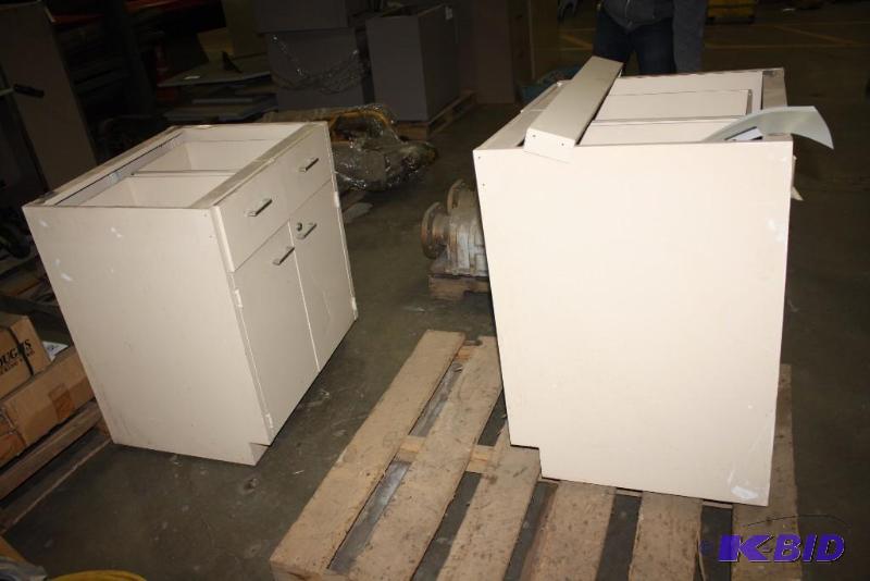 lot 72 image: Lot of (2) File Cabinets White 2 Drawers 2 Shelves wDoors 30 x 25 x 34.