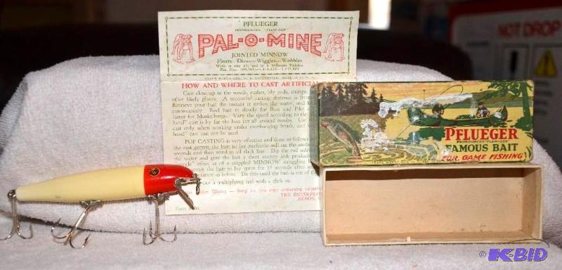 lot 42 image: PFLUEGER # 5096 White-Red wood lure with...