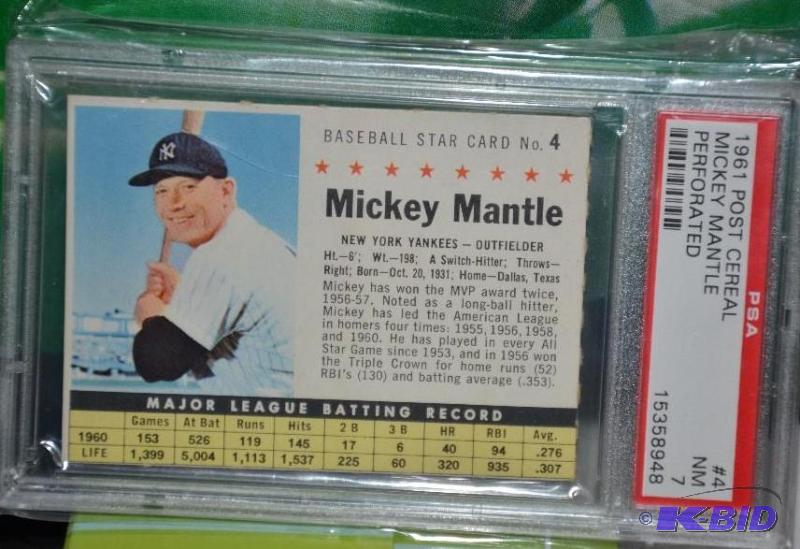 lot 8 image: 1961 Post Cereal Mickey Mantle Perforated Car...