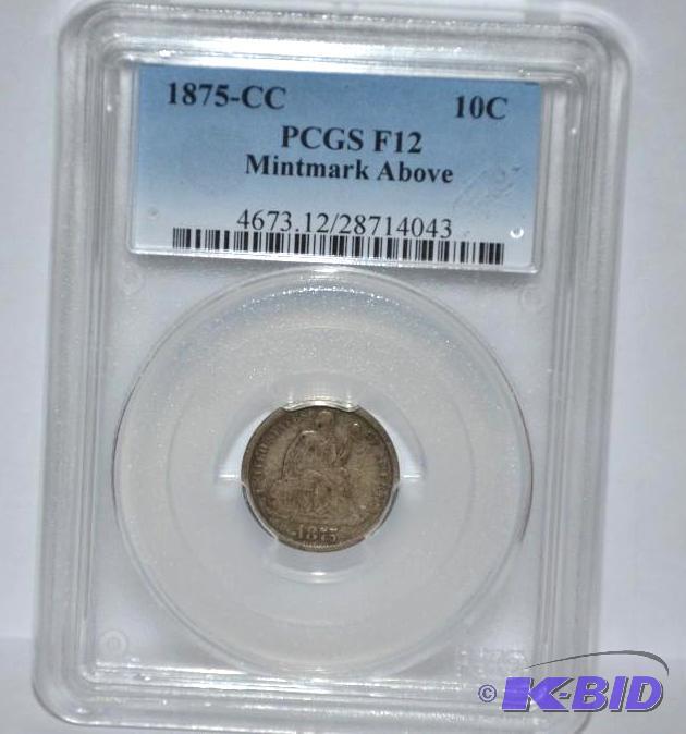 lot 9 image: 1875 Liberty Seated Dime Graded by PCGS ...