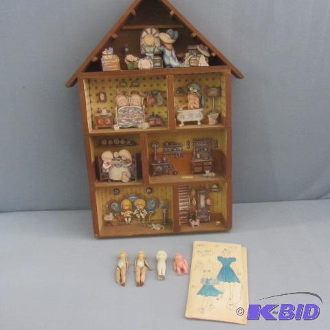 Shadowbox Dollhouse, Bisque Dolls