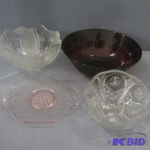 Pink Depression Tray, Ruby Bowl