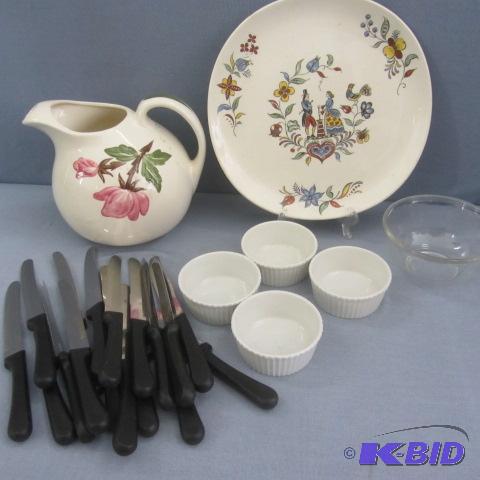 Pitcher, Plate, Steak Knives