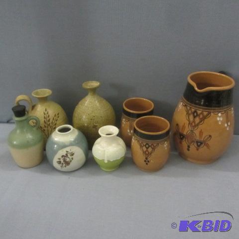 Pottery Pitcher, Cups