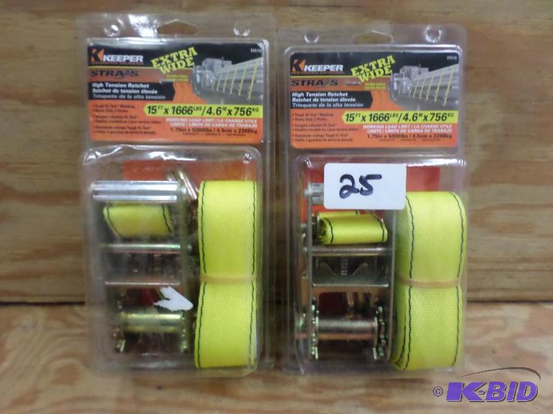 (2) New Keeper 15ft 1666# Ratchet Straps...
