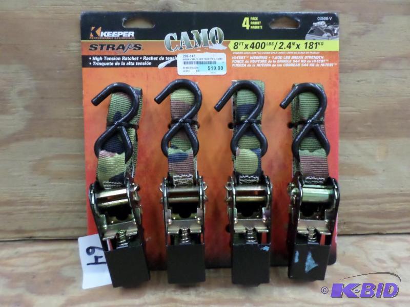 (4) New Keeper 8ft 400# Ratchet Straps...