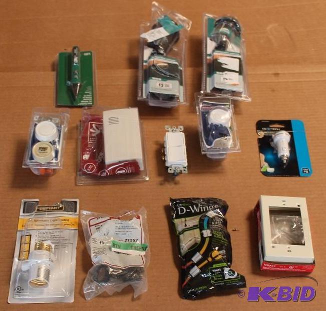 12 Item Lot Wireless Doorbell, Receptacle Box, Auto Light Control and More
