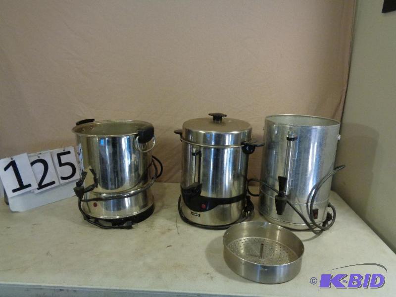 lot 125 image: 3 Electric Beverage Dispensers. 2 need lids. ...