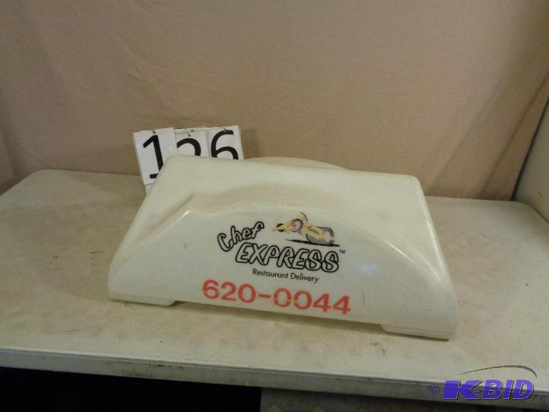 lot 126 image: Lighted Car Topper Sign. Stickers can be remo...