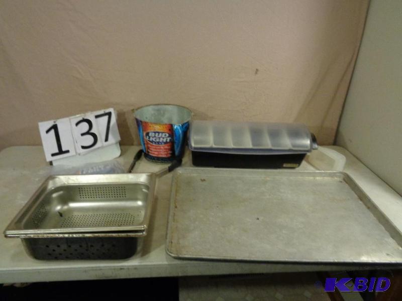 lot 137 image: Sheet Pan, Bar Condiment Holder, Strainer Pan...