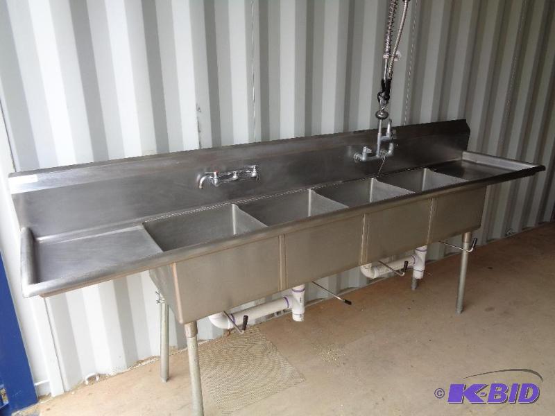 lot 5 image: 4 Well Stainless Steel Sink with Drain Boards and Sprayer