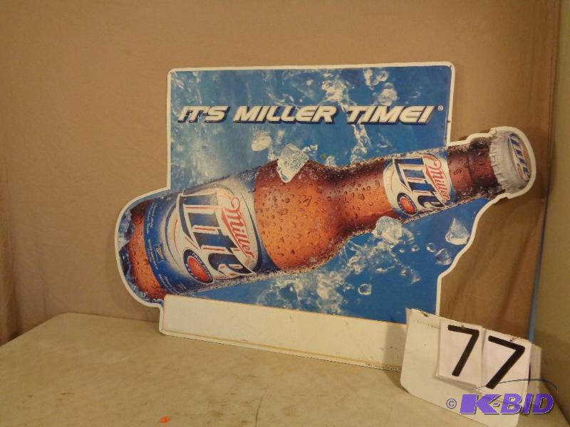 lot 77 image: Metal Miller Beer Sign. Measures approximatel...