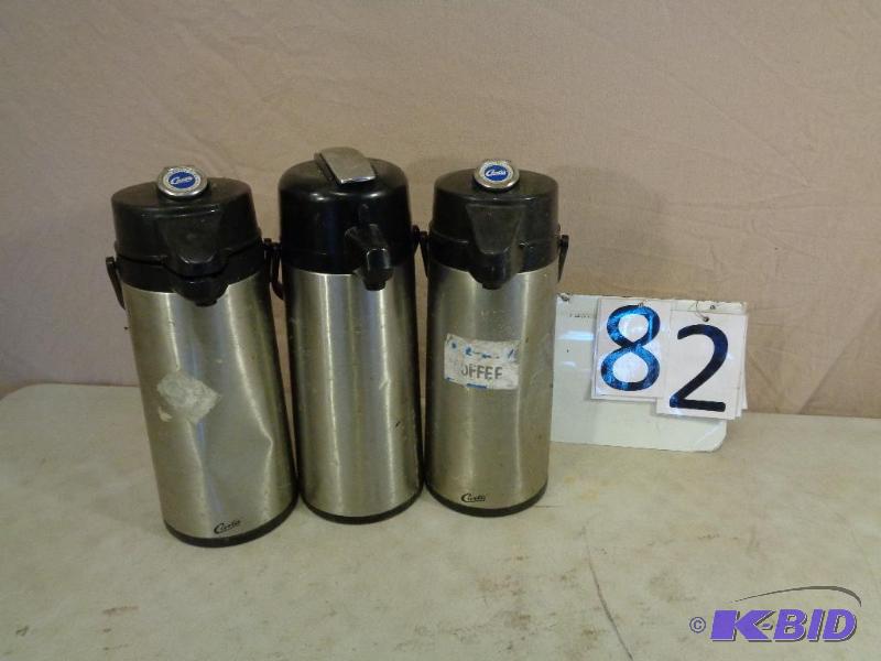 lot 82 image: 3 Assorted Coffee Dispensers. All need cleani...