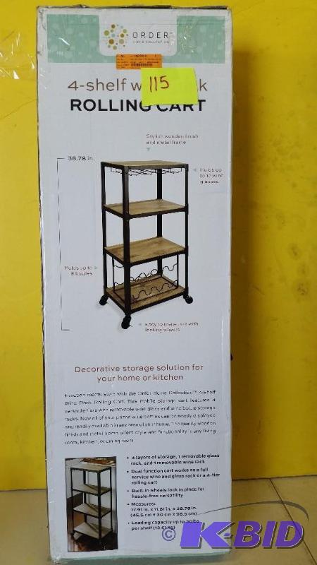 lot 115 image: 4-Tier Rolling Wine Rack