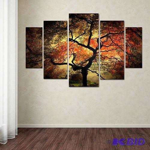 lot 131 image: Japanese Tree 5-piece Canvas Wall Art Set