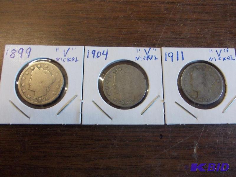 3- V Nickels 1899, 1904, 1911...