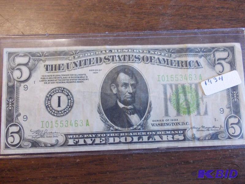 US Federal Reserve Note $5 1934 Series...