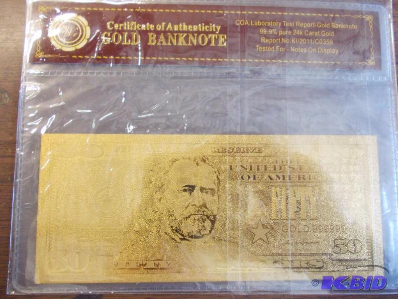 $50 Gold Bank Note With COA ,999 24K Gold...