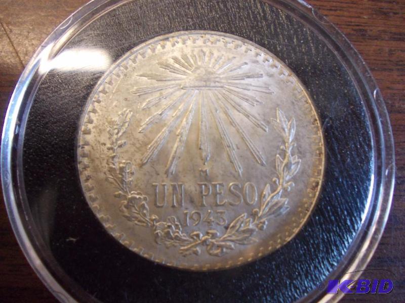 1943 Mexican Peso Silver Bu...