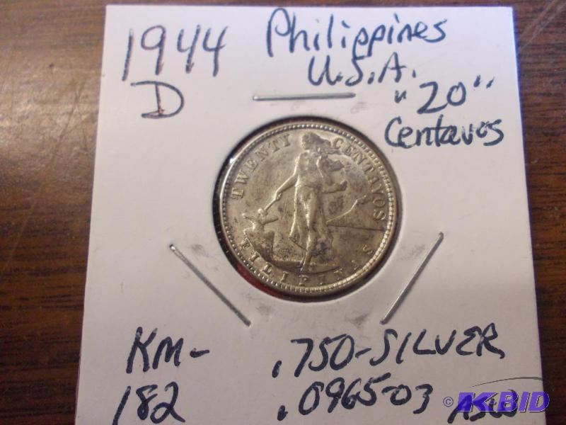 1944 Philippines 20 Centavos .750 Silver.096...