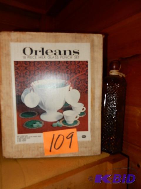 lot 109 image: ORLEANS, Milk Glass Punch Bowl Set