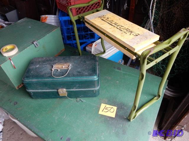lot 150 image: Tool Box and contents.. Folding Bench