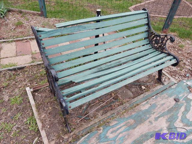 lot 179 image: Cast Iron Bench and Plastic Bird bath