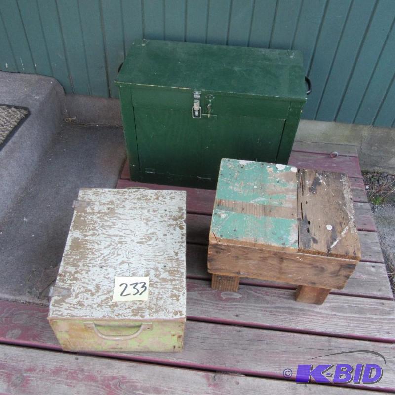 lot 253 image: 3 Home Made Wooden Boxes, CAbinet