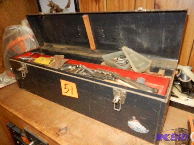 lot 51 image: Long Metal tool box and contents