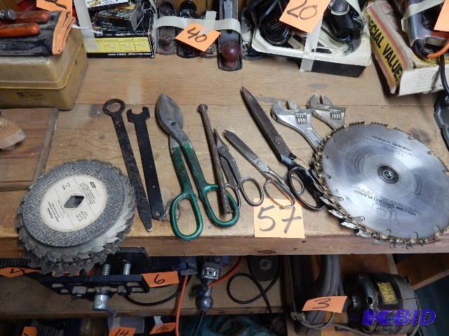lot 57 image: Saw Blades, Tin Snips, Sicssors