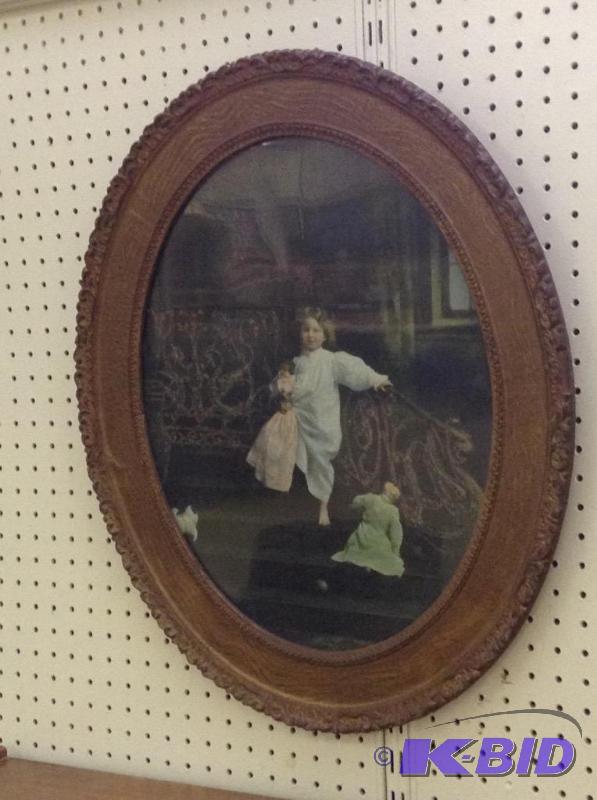 Antique Framed Photograph of Child and her China Head Dolls
