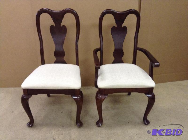 2 Matching Dark Wood & Upholstered Chairs