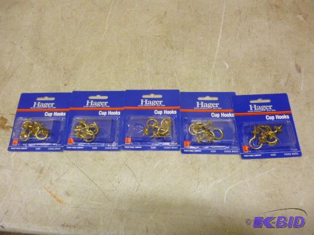 lot 142 image: 5 Packs of 10 1" Brass Cup Hooks...