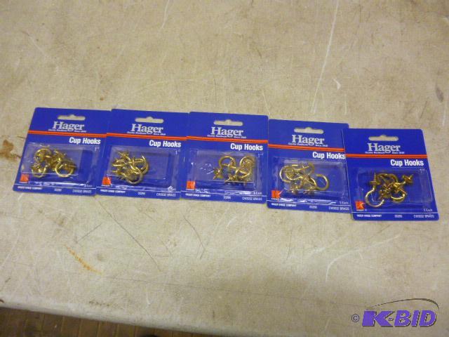 lot 143 image: 5 Packs of 10 1" Brass Cup Hooks...