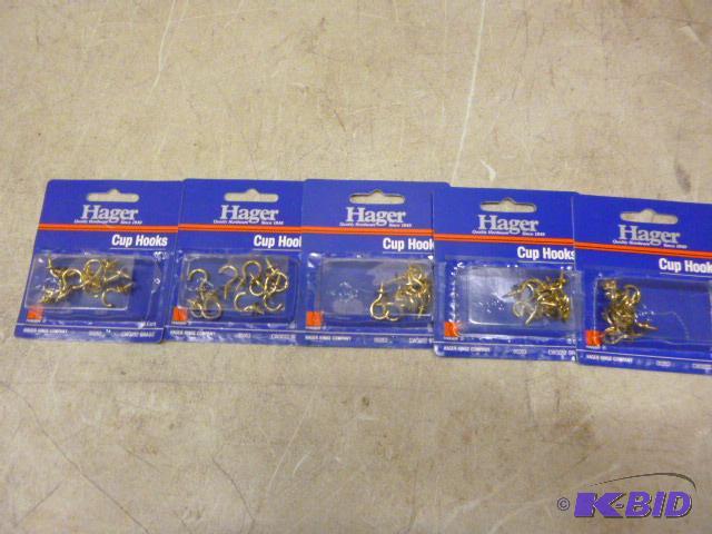 lot 144 image: 5 Packs of 10 58" Brass Cup Hooks...