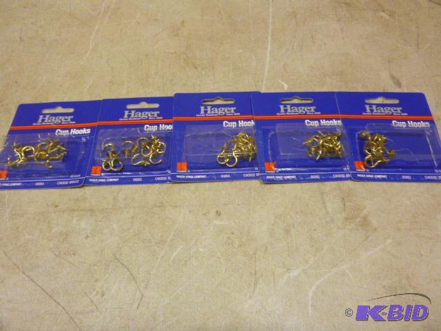 lot 145 image: 5 Packs of 10 58" Brass Cup Hooks...