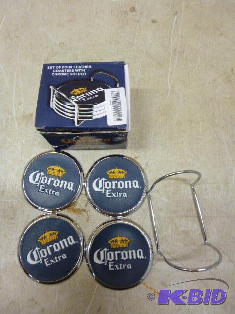 lot 151 image: Corona Extra Set of 4 Leather Coasters With c...